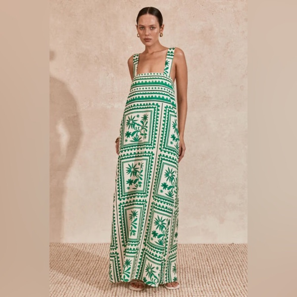 Mon Renn Losas Green and White Tile Dress